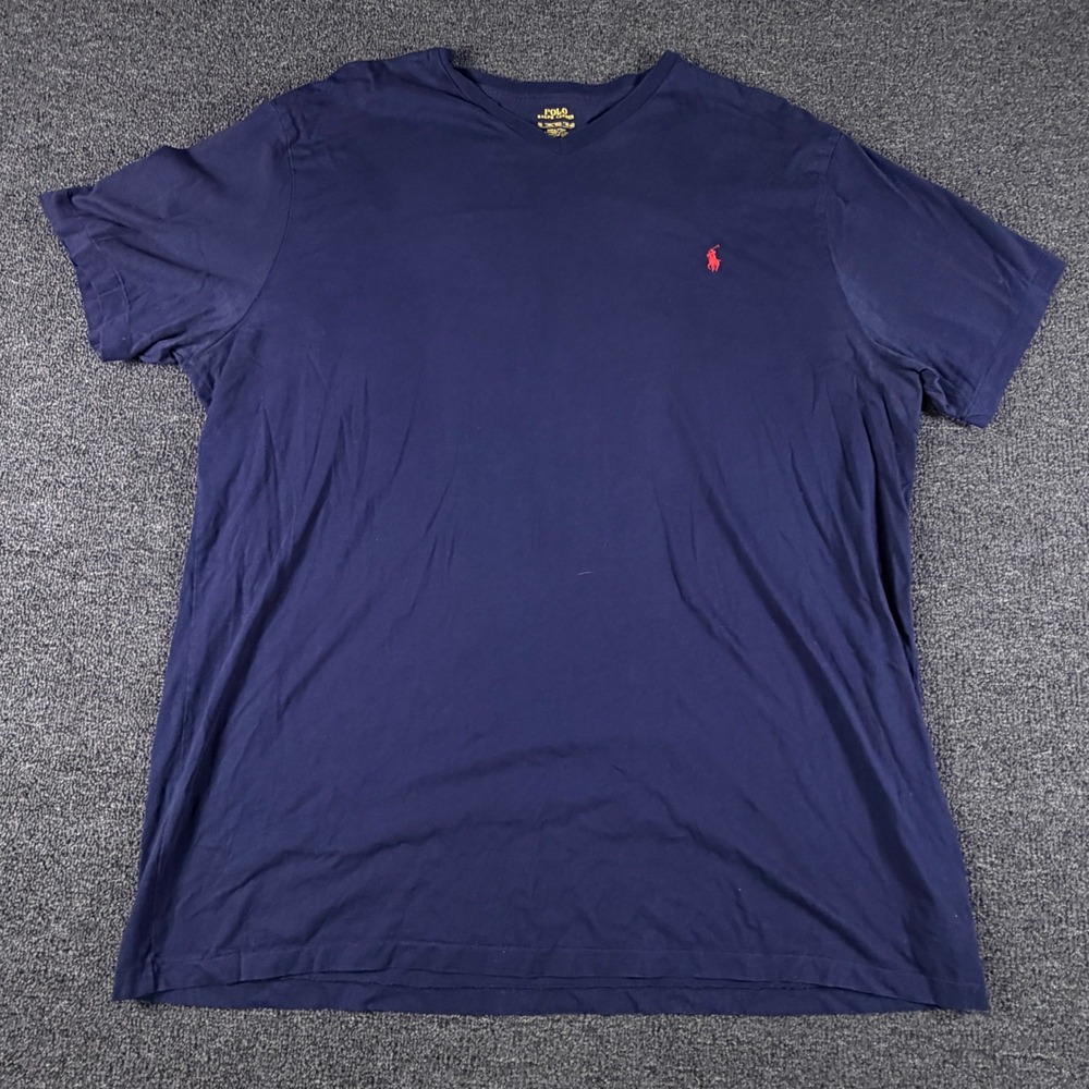 Polo Ralph Lauren T-Shirt Mens 3XL V-Neck Navy Blue Pony Logo EUC